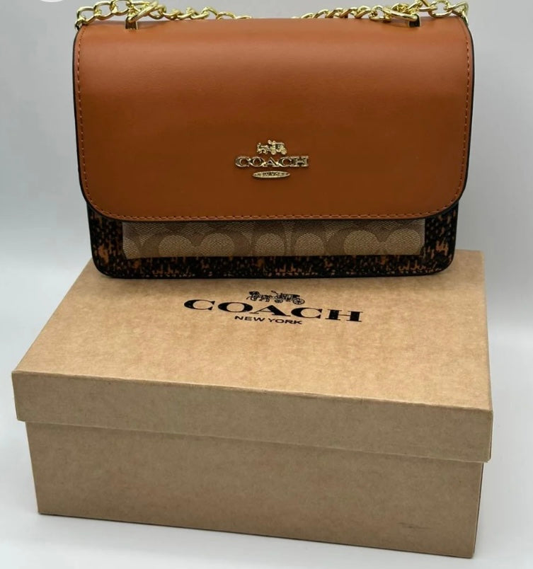 Coach Handbag with Brand Box- Orange and Brown color